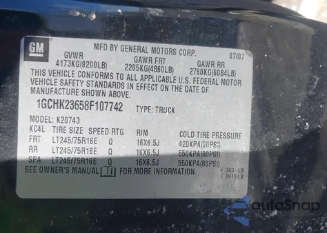 2008 Chevrolet Silverado 2500Hd Lt2 из США, поврежденный, VIN 1GCHK23658F107742